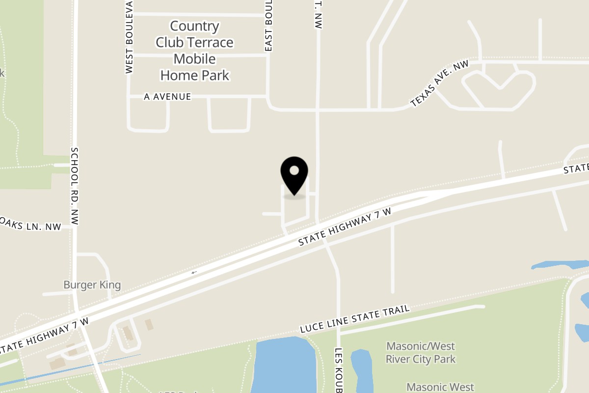 Map showing the location of Jimmy's Pizza | Hutchinson on 1115 MN-7 West in Hutchinson